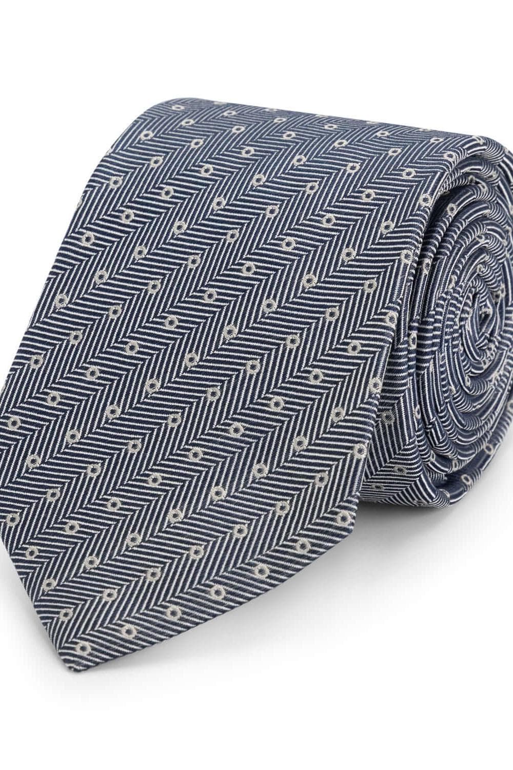 Stropdas zijde stippel blauw, 100% zijde, visgraatstructuur met subtiele stippelprint.