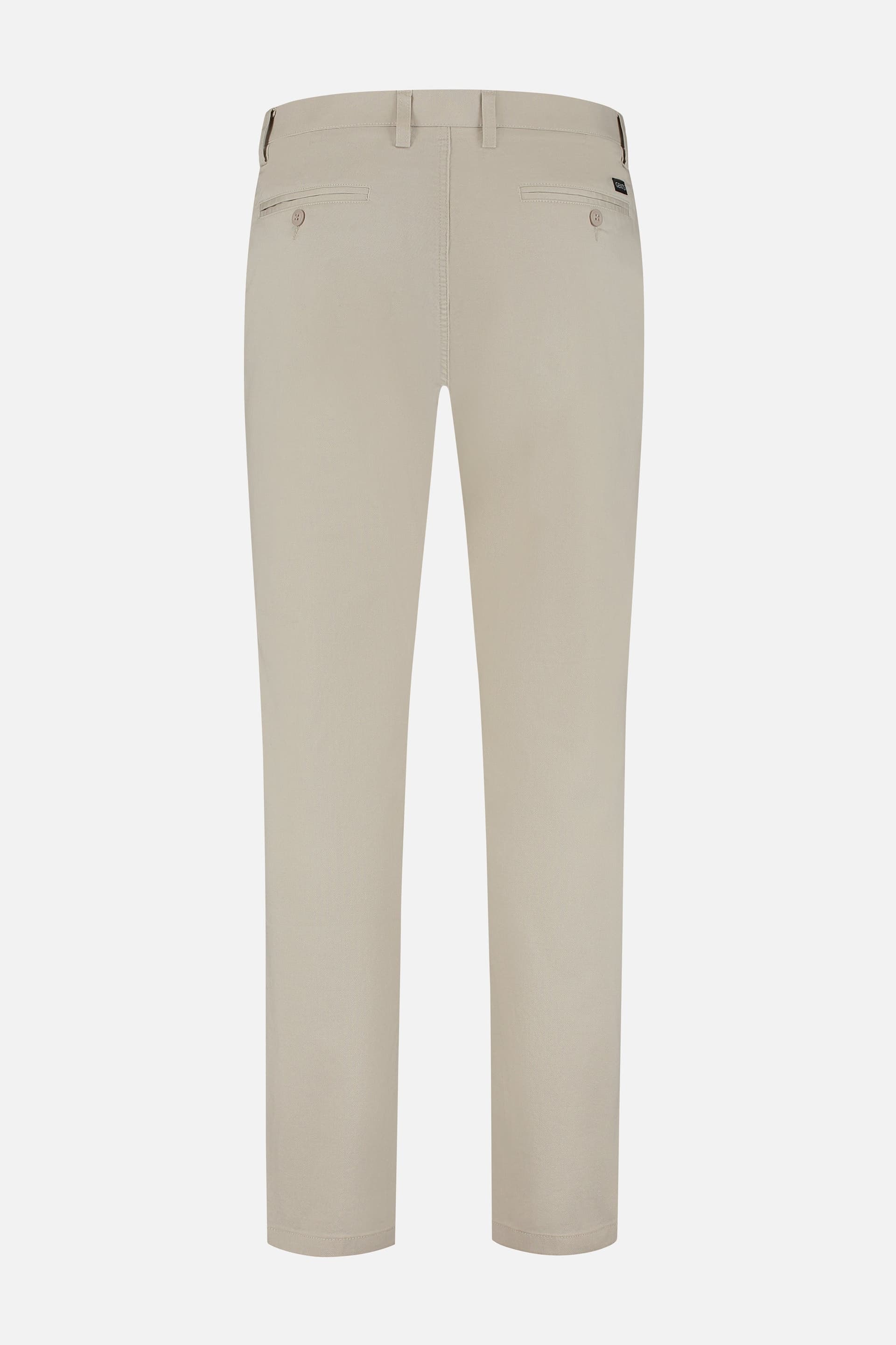 Back view of Chino stretch dobby zand pants in light beige color.