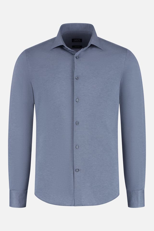 Overhemd knit pique denimblauw