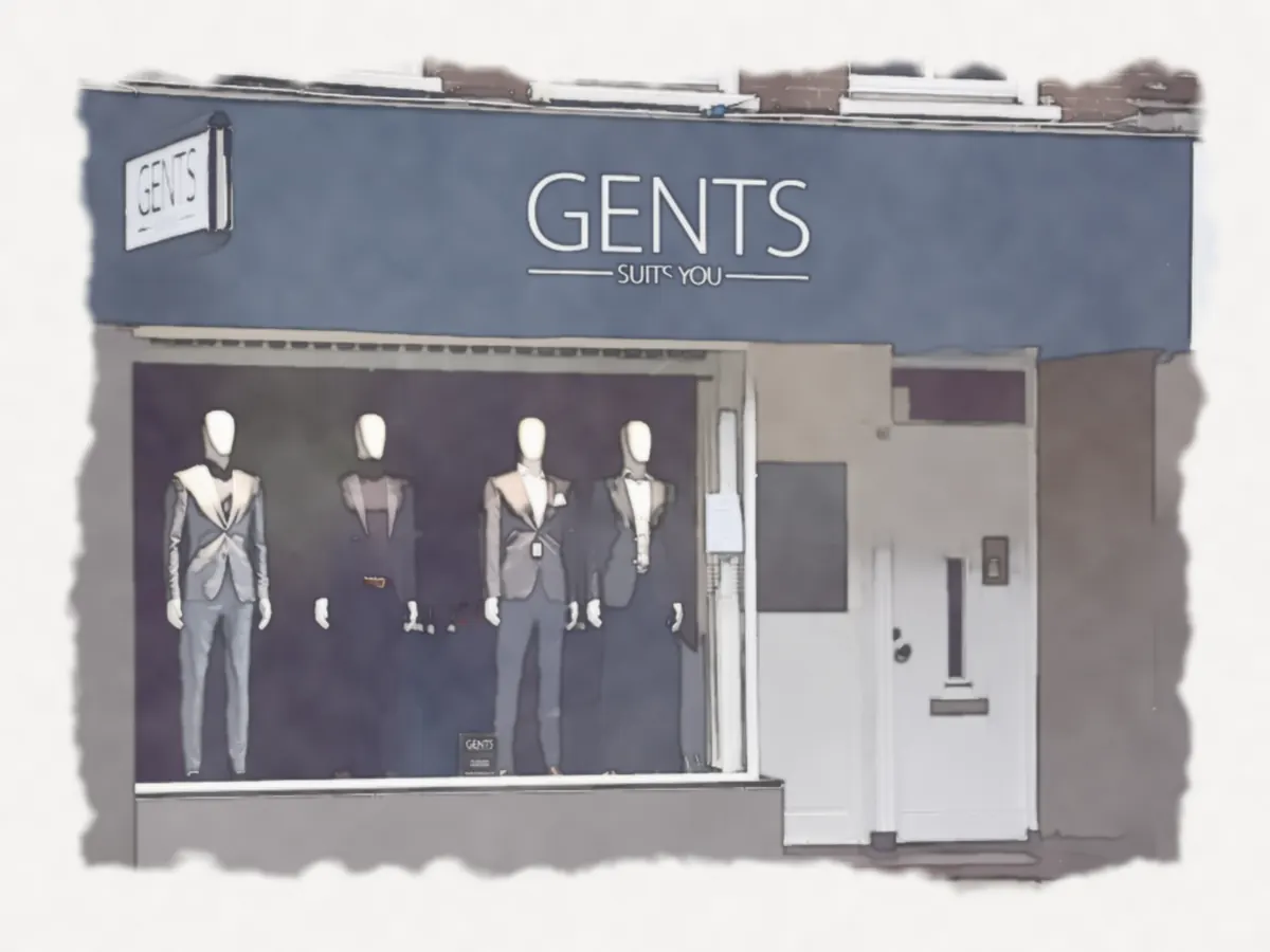 Aquarel van de winkelpui van GENTS Amsterdam