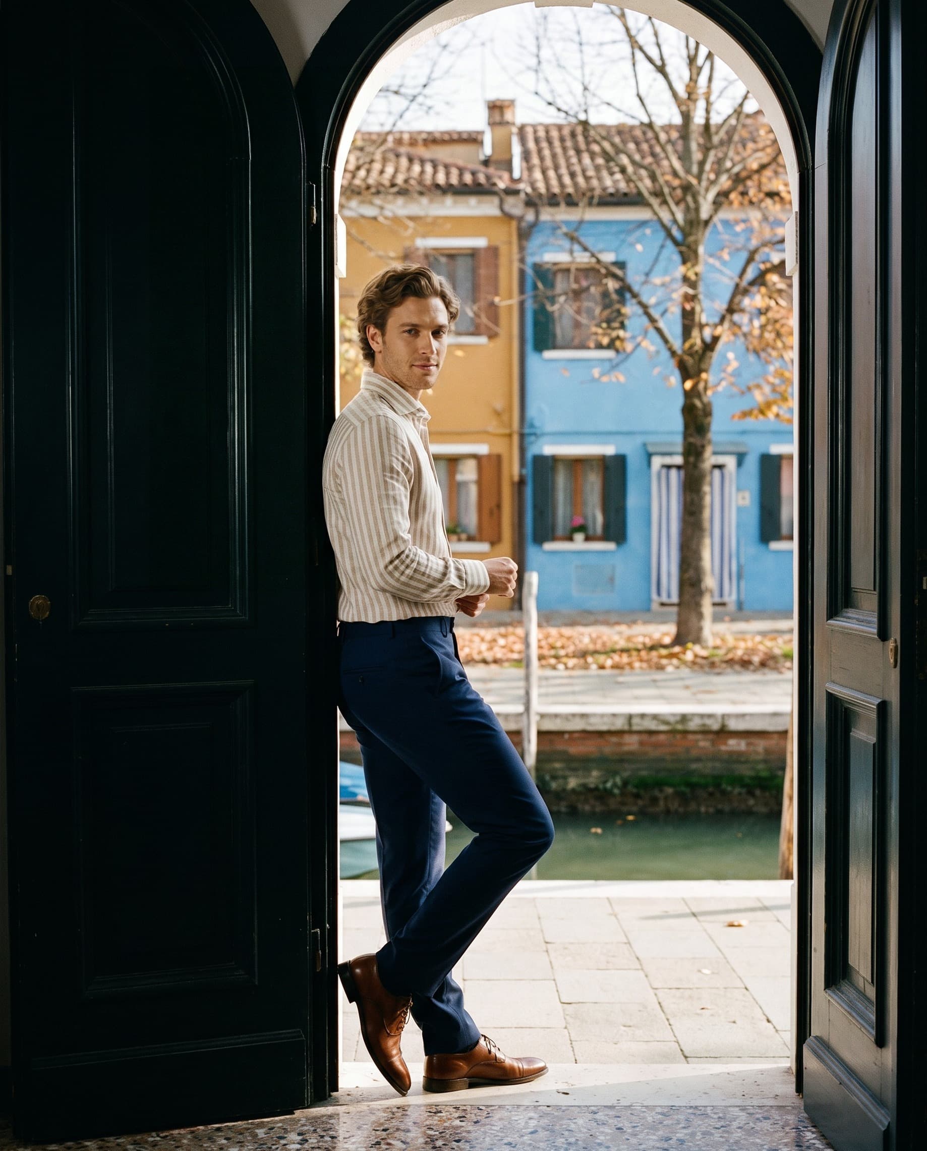 Overhemd streep linnen-katoen beige — Stad / smart casual