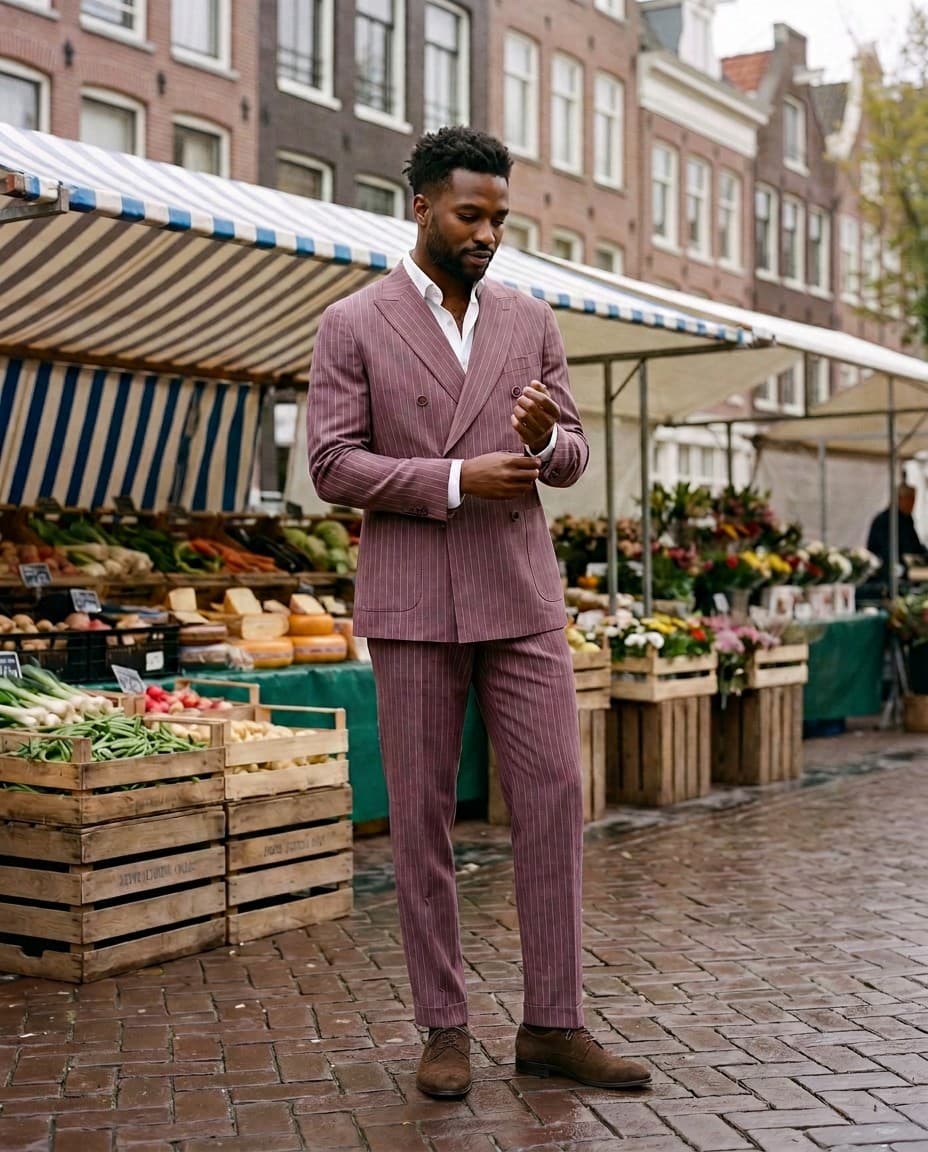 Pak double-breasted streep mauve roodpaars