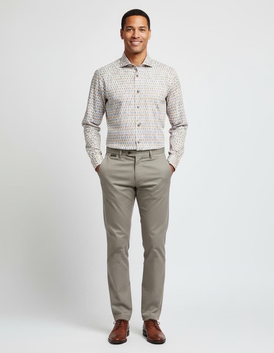 Hemd Blumfontain abstractprint wit — op model