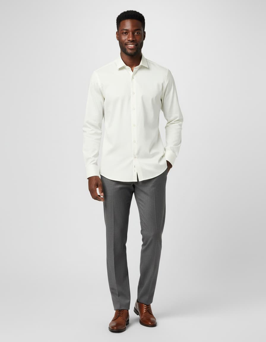 Hemd Bambus Twill Off-White — auf dem Model