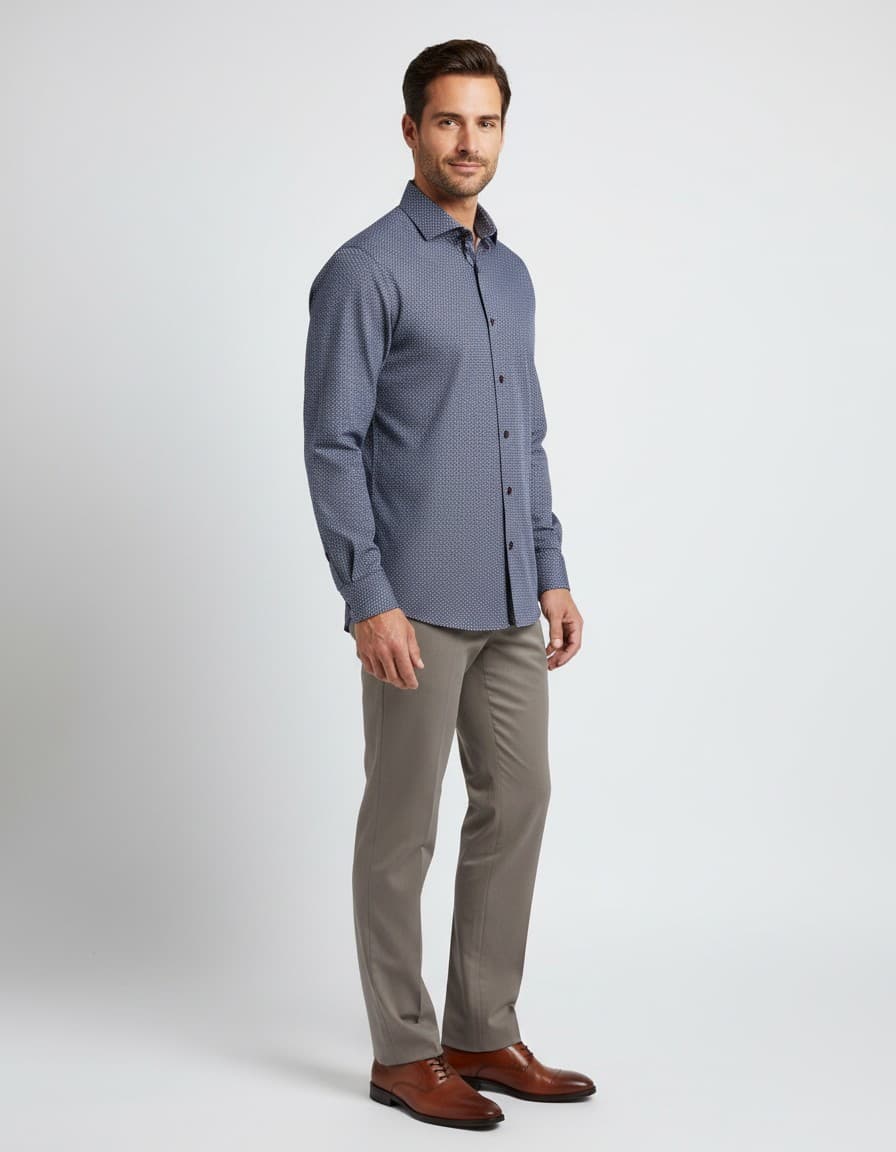 Hemd Blumfontain bloemetje navy — op model