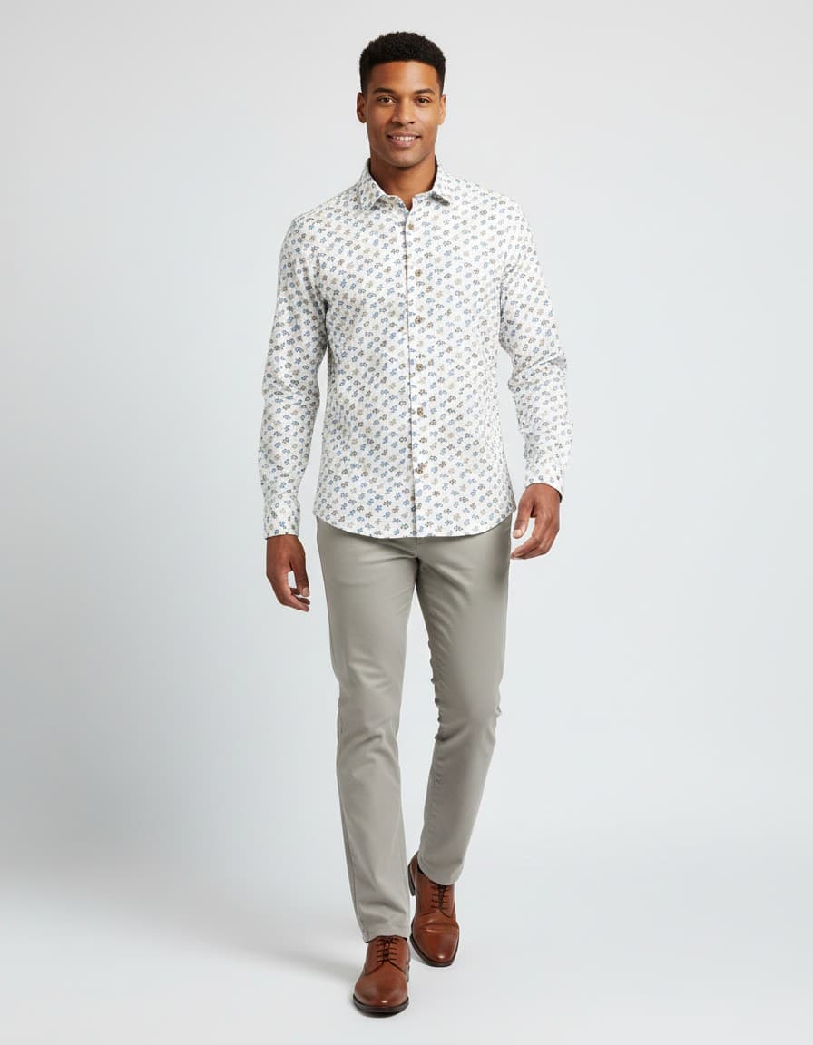 Hemd Blumfontain bloemprint blauw-bruin — op model