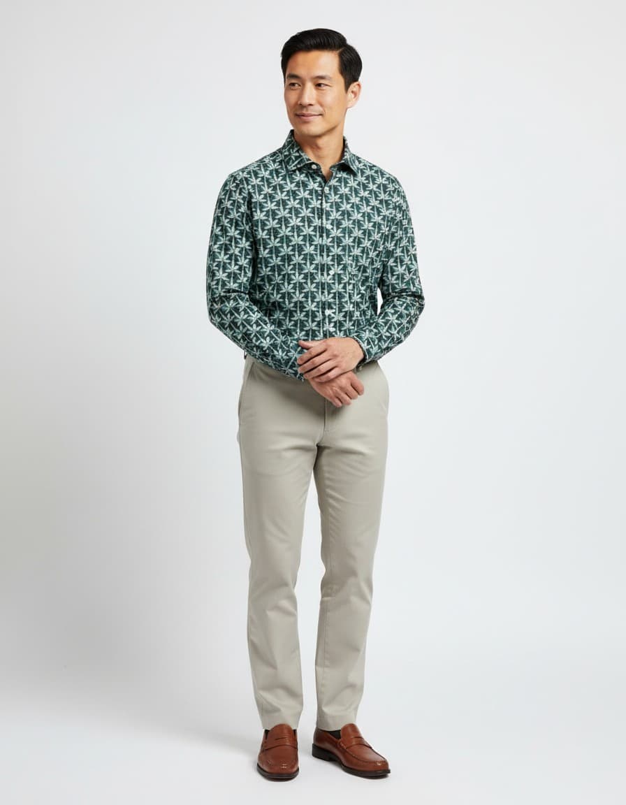 Blumfontain Floral Print Shirt Green — on model