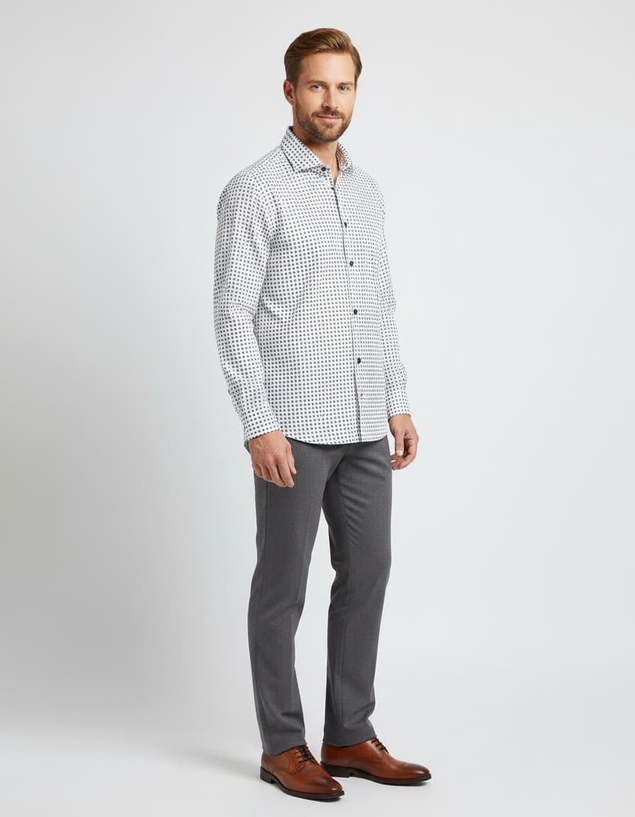 Dot pattern shirt blue-white — on model