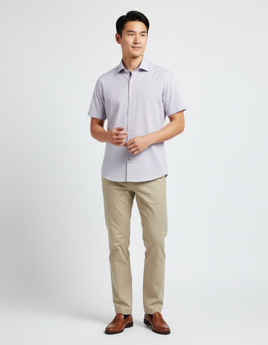 Chemise Blumfontain manches courtes mini-motif lilas — sur mannequin