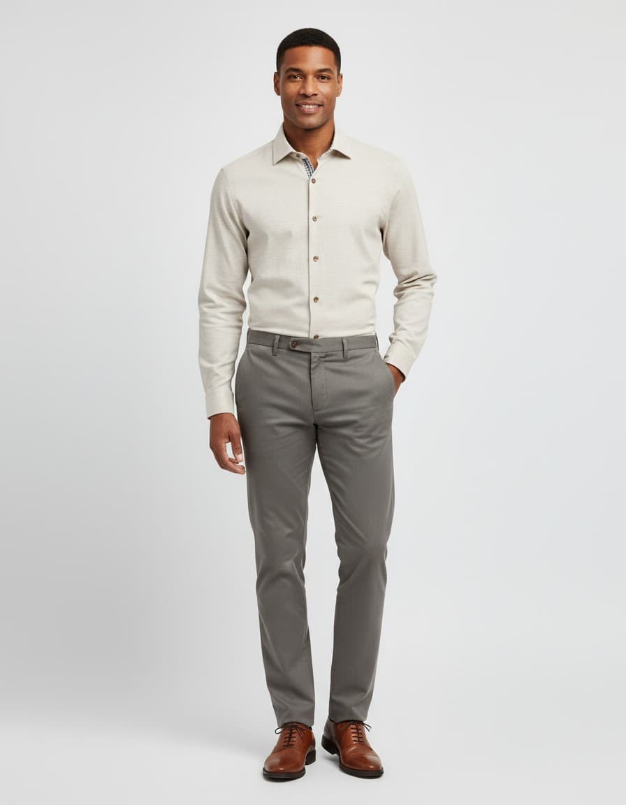 Hemd Blumfontain Melange Oxford Beige — auf dem Model