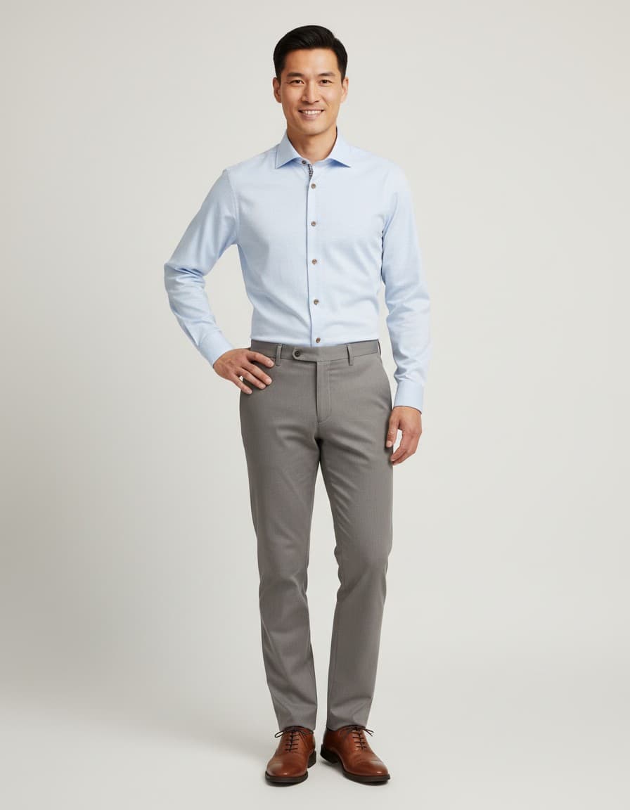 Hemd Blumfontain Melange Oxford Hellblau — auf dem Model