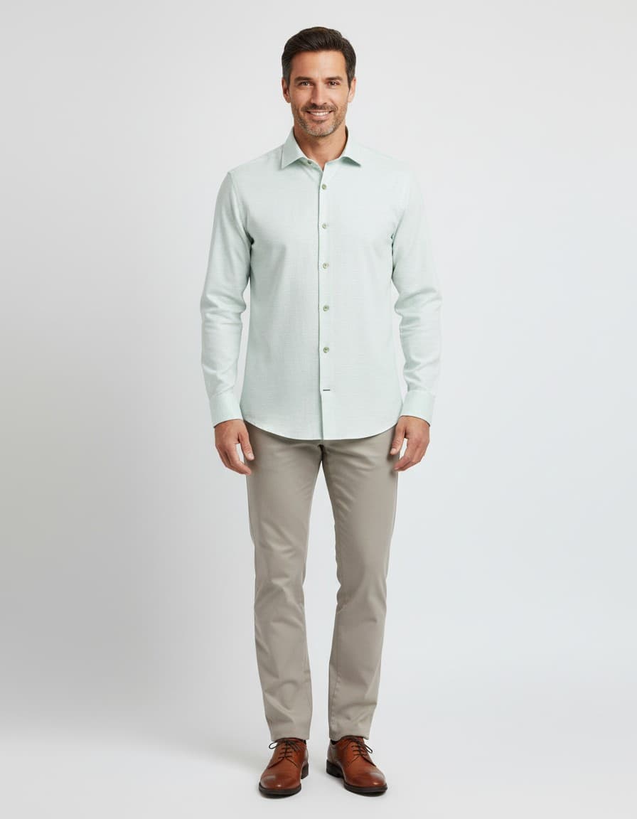 Hemd Blumfontain Melange Oxford Hellgrün — auf dem Model