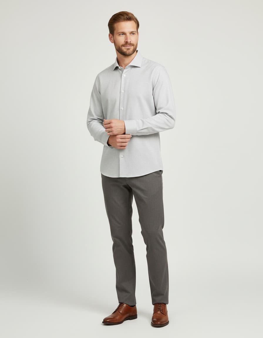 Arrow shirt taupe — on model