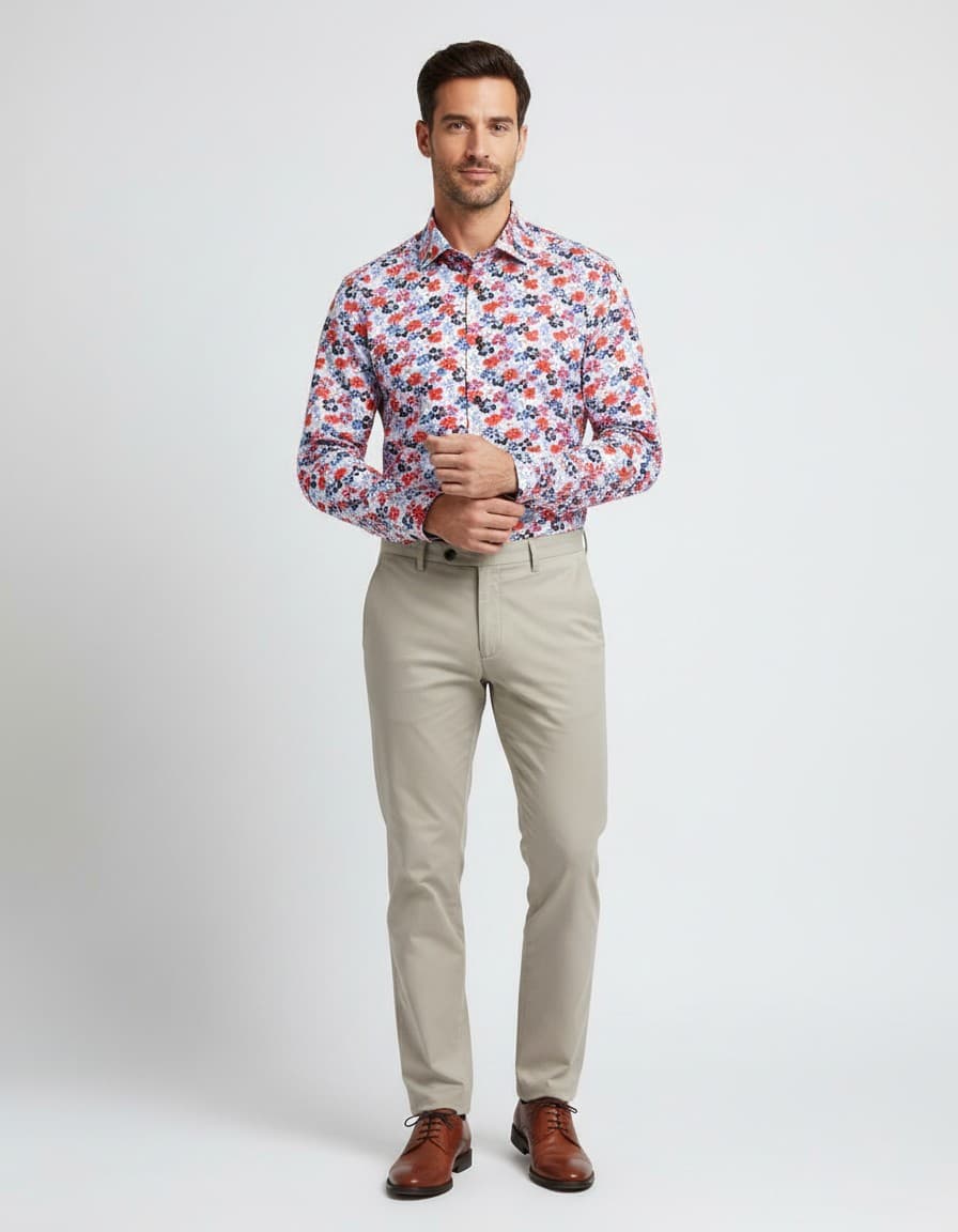 Hemd Blumfontain print bloem — op model