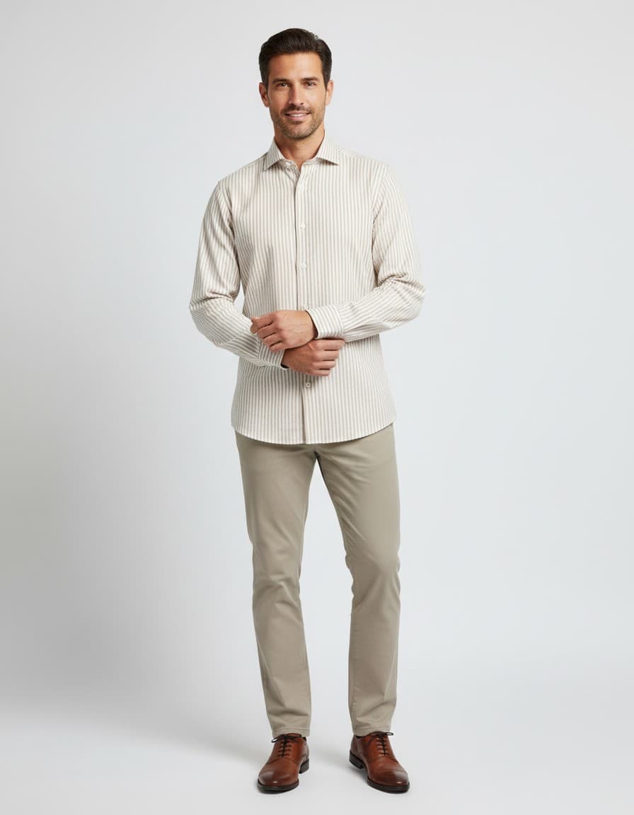 White-Beige Striped Shirt — on model