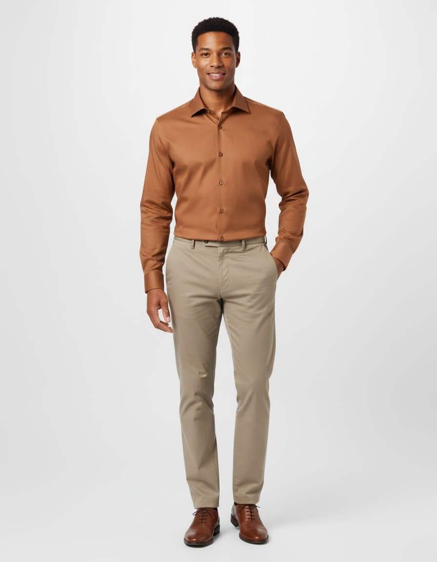 Rust Silk Shirt — on model