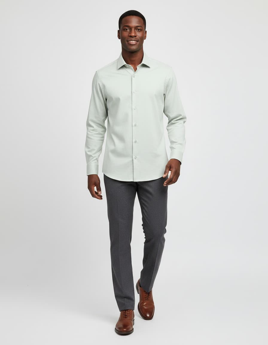 Hemd Blumfontain Uni Twill Grün — auf dem Model