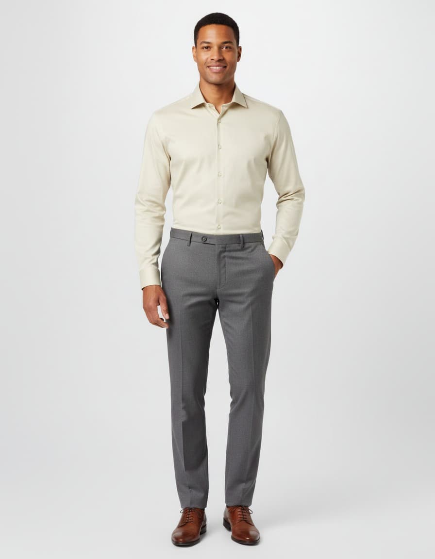 Solid shirt sand — on model