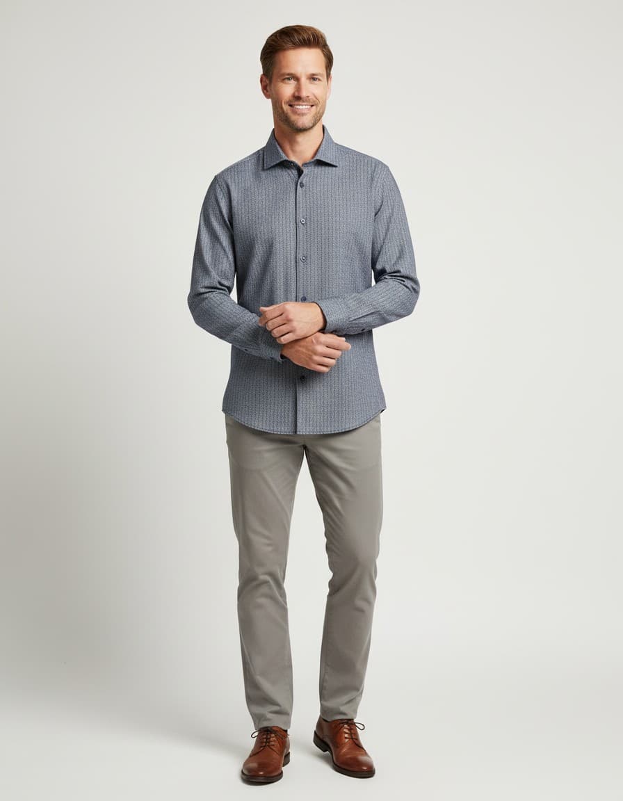 Hemd Blumfontain visgraat navy — op model
