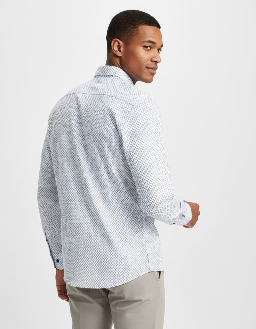 Hemd Blumfontain wieber print beige-blauw — op model