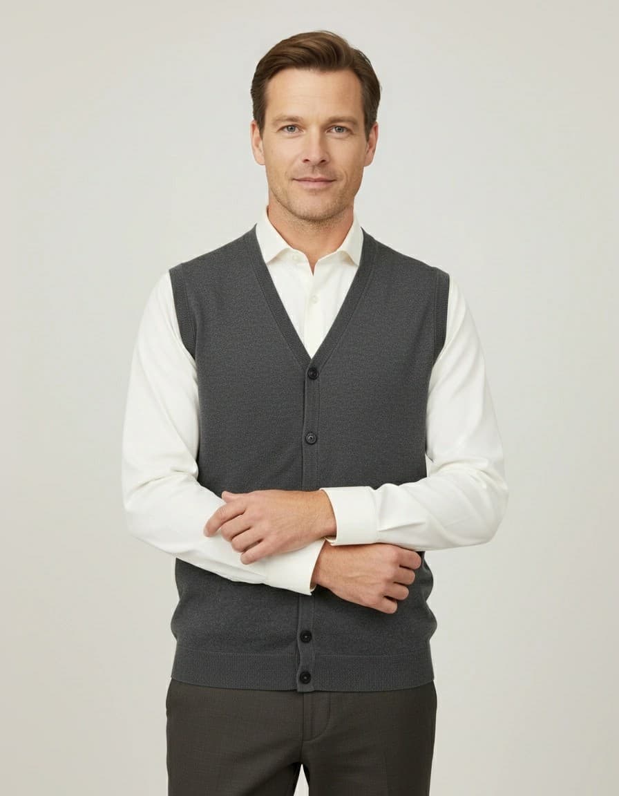 Cardigan middengrijs — op model