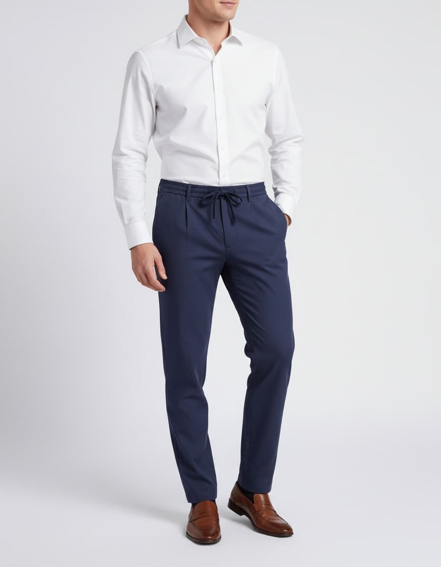 Linen-Cotton Chino Navy — on model