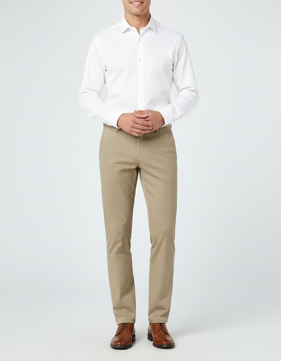 Chino stretch structuur — op model