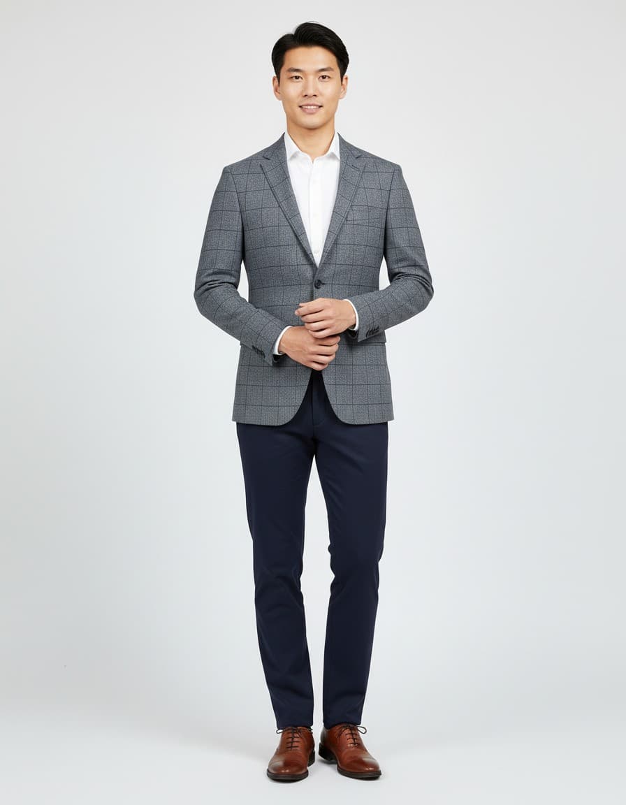 Colbert blokruit grijs-blauw — op model