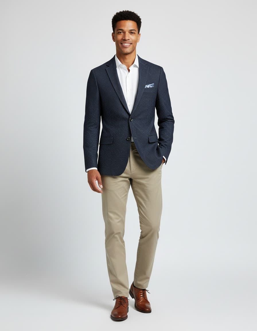 Colbert dot blauw — op model