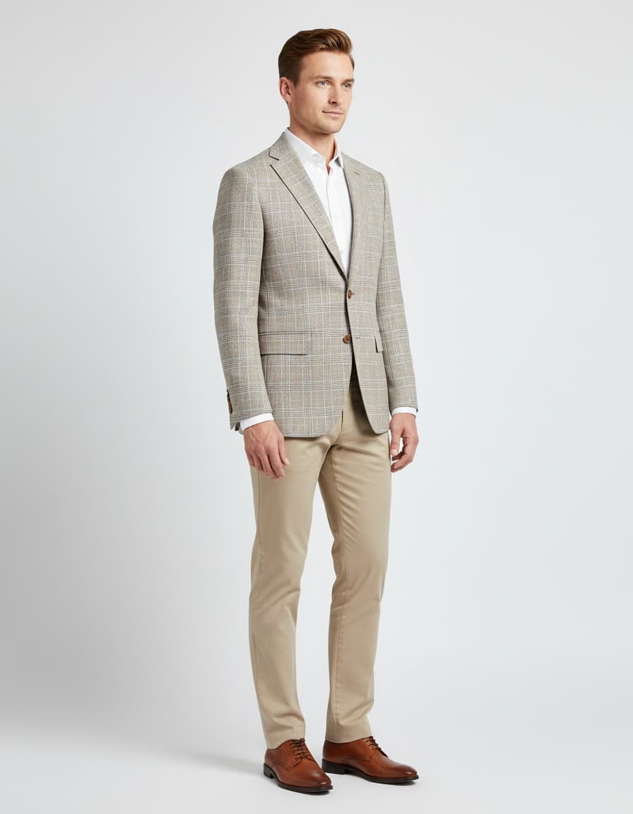 Colbert Glen check bruin — op model