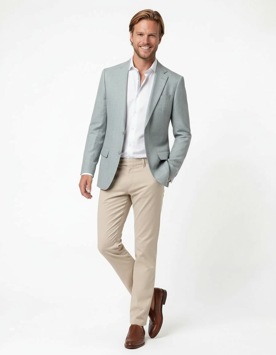 Blazer linen blend mist green — on model