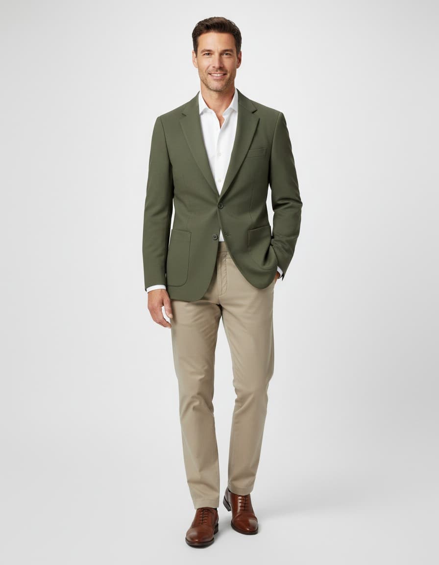 Colbert pique groen — op model