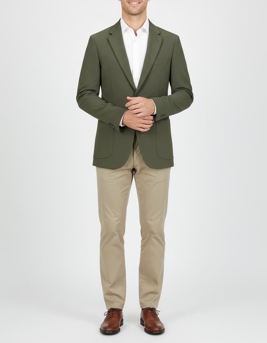 Colbert pique groen — op model