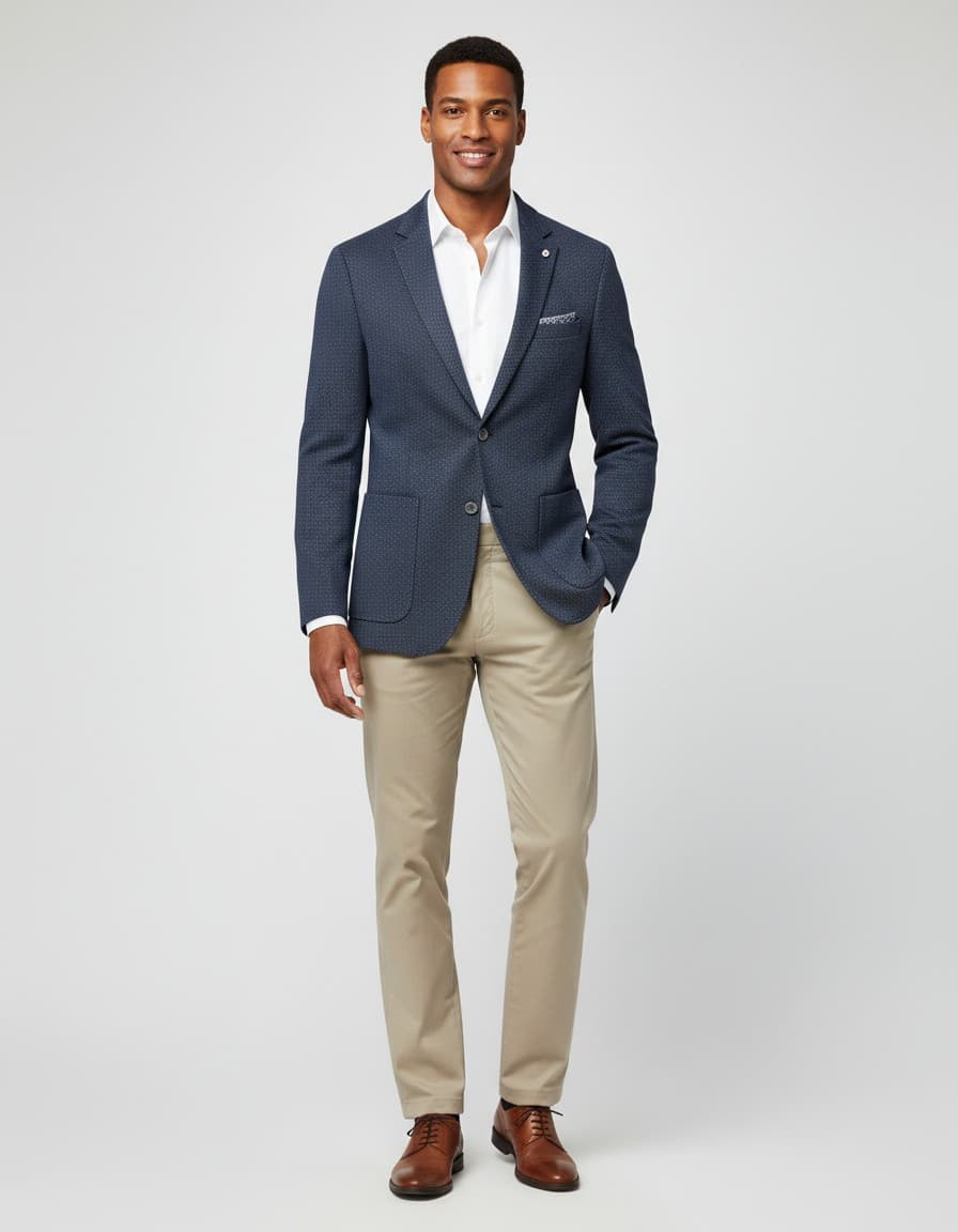 Colbert print blauw — op model