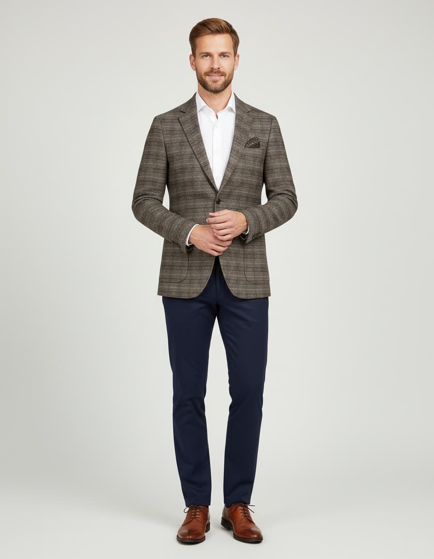 Check Blazer Dark Grey-Brown — on model