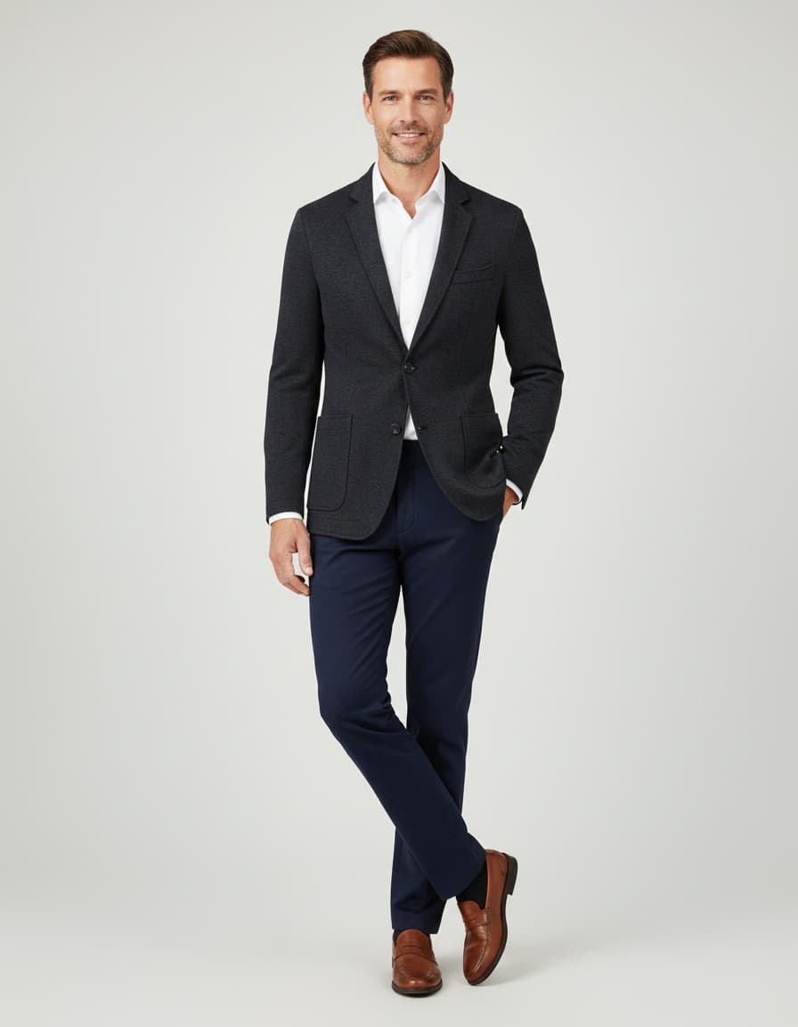 Colbert sneaker-suit blauwgrijs — op model