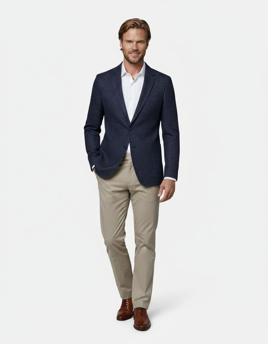 Sakko Stretch Kariert Blau — op model