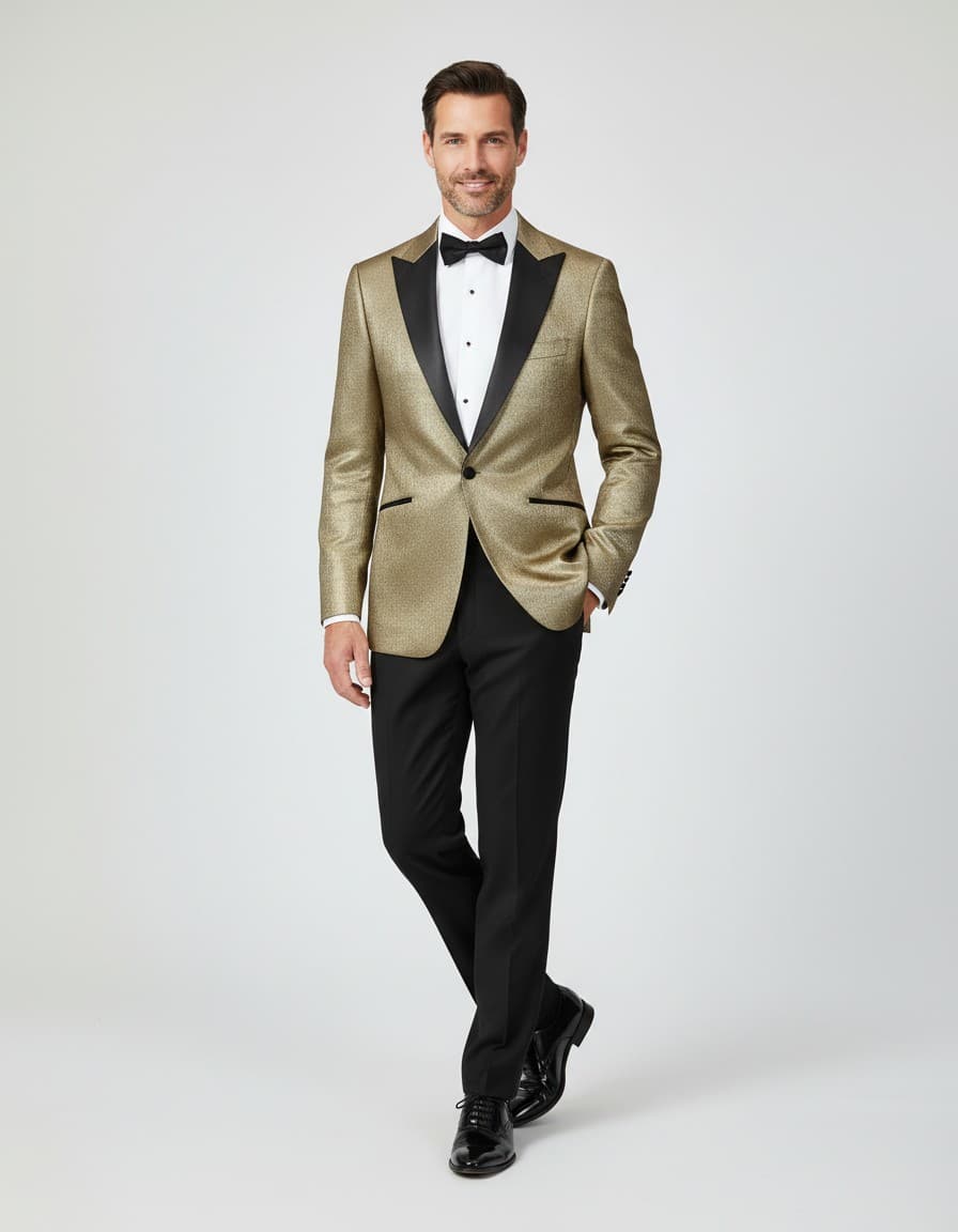 Dinnerjacket goud — op model