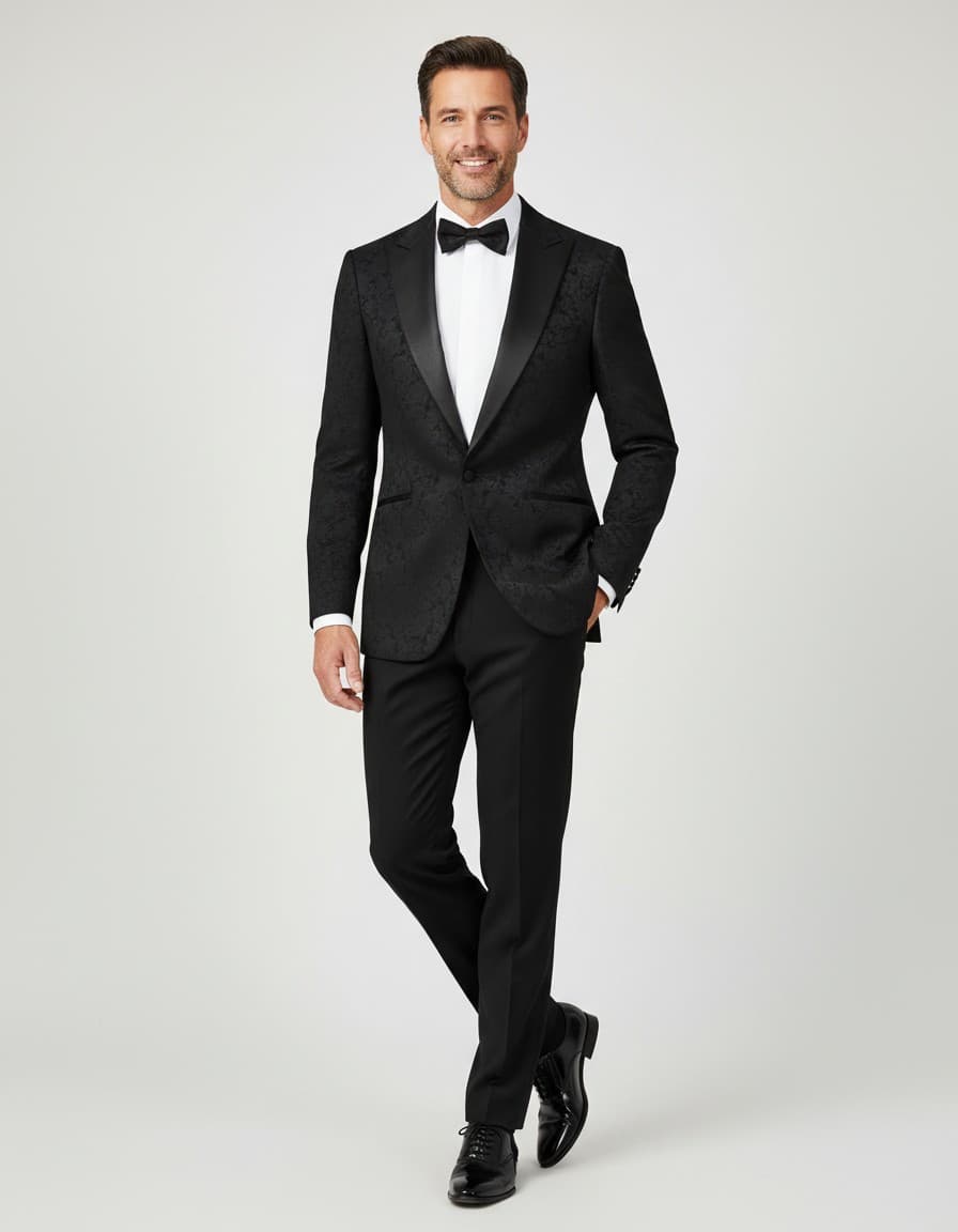 Dinnerjacket paisley velvet — op model