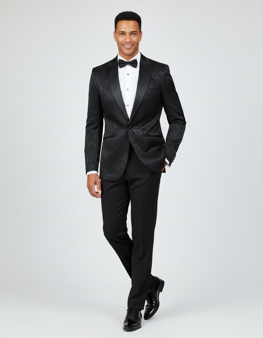 Dinnerjacket paisley zwart — op model