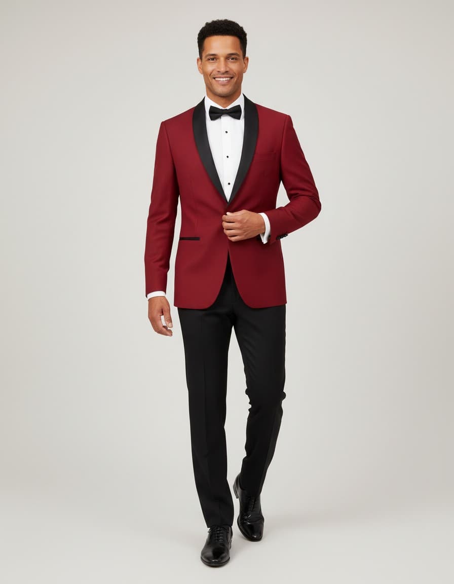 Dinnerjacket rood — op model