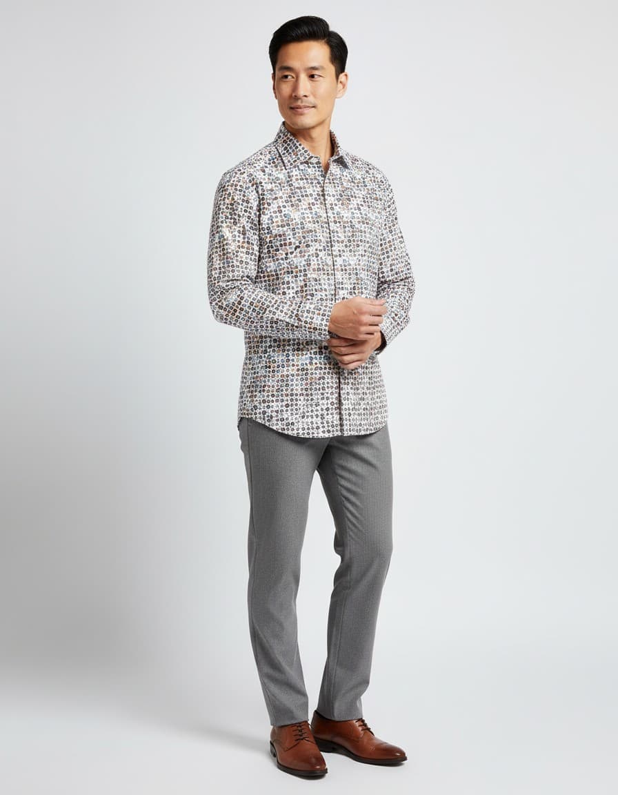 Hemd fantasie cirkelprint multikleur — op model
