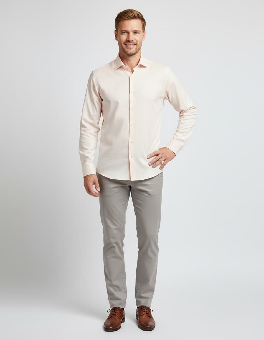 Overhemd knit pique lichtroze — op model