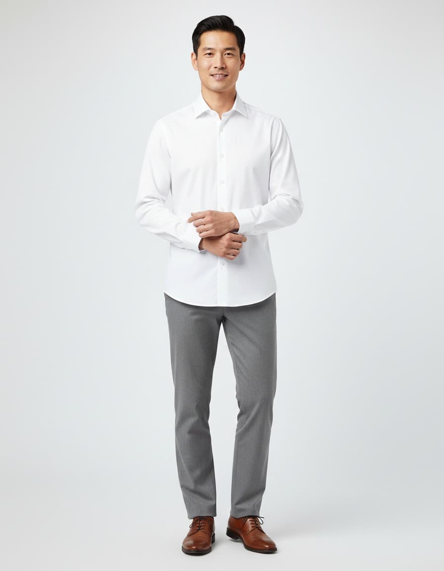 Overhemd knit pique wit — op model