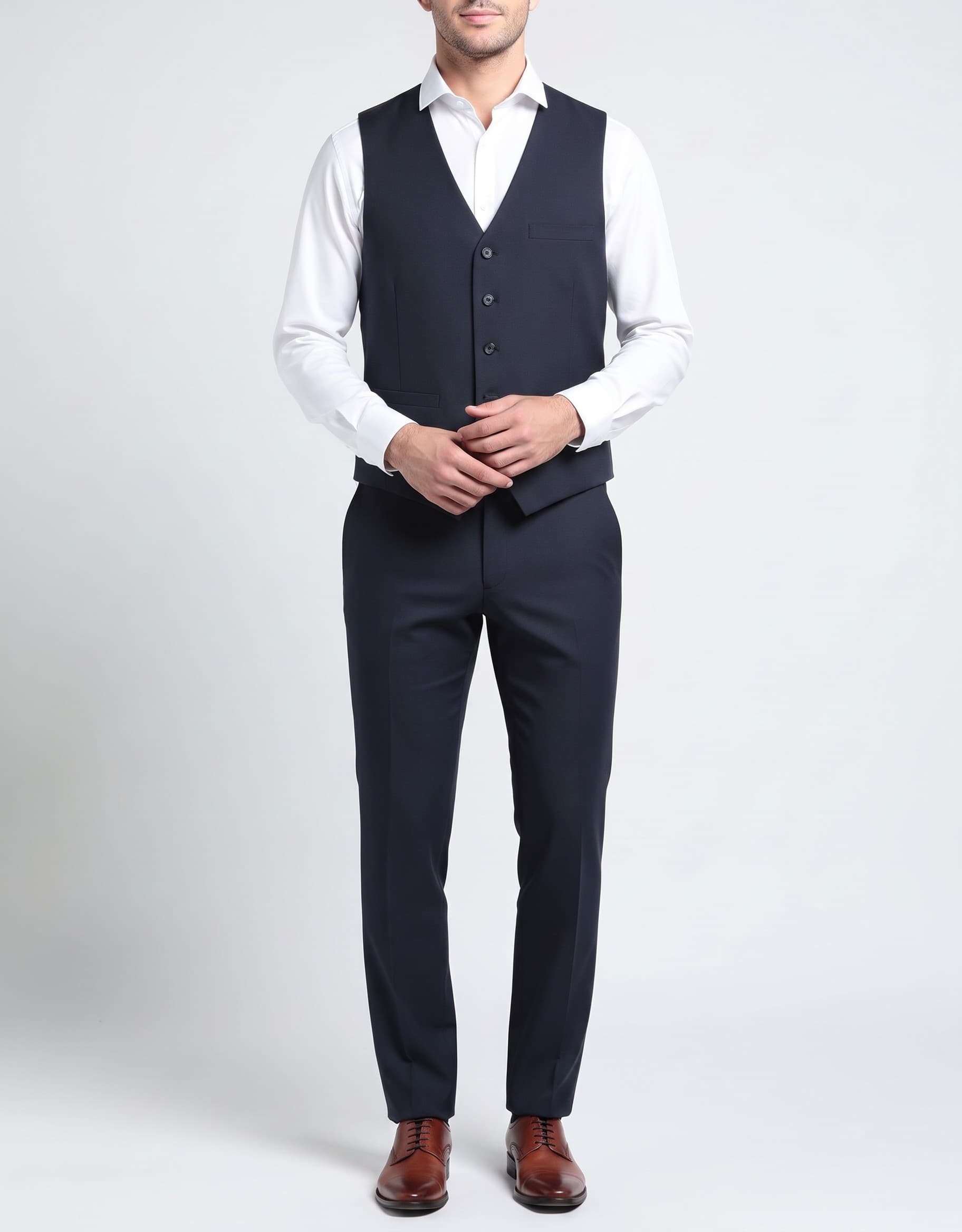 Gilet comfort stretch blauw Mix & Match — op model