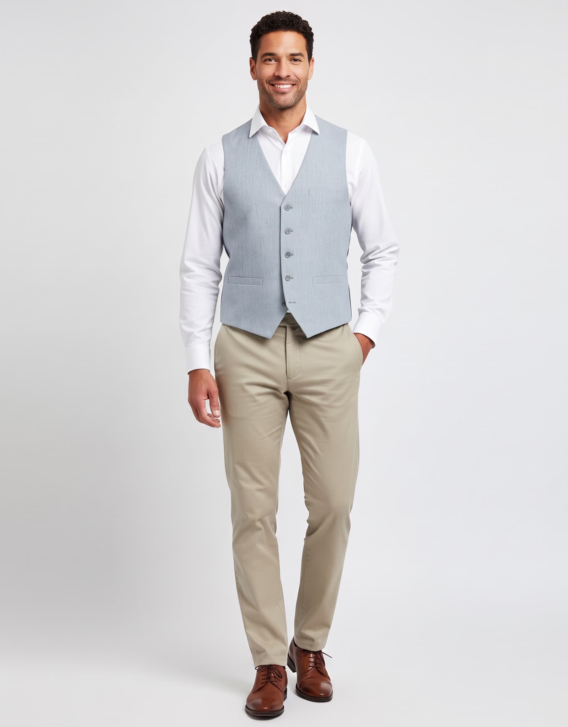 Gilet linnenblend mistgroen — op model