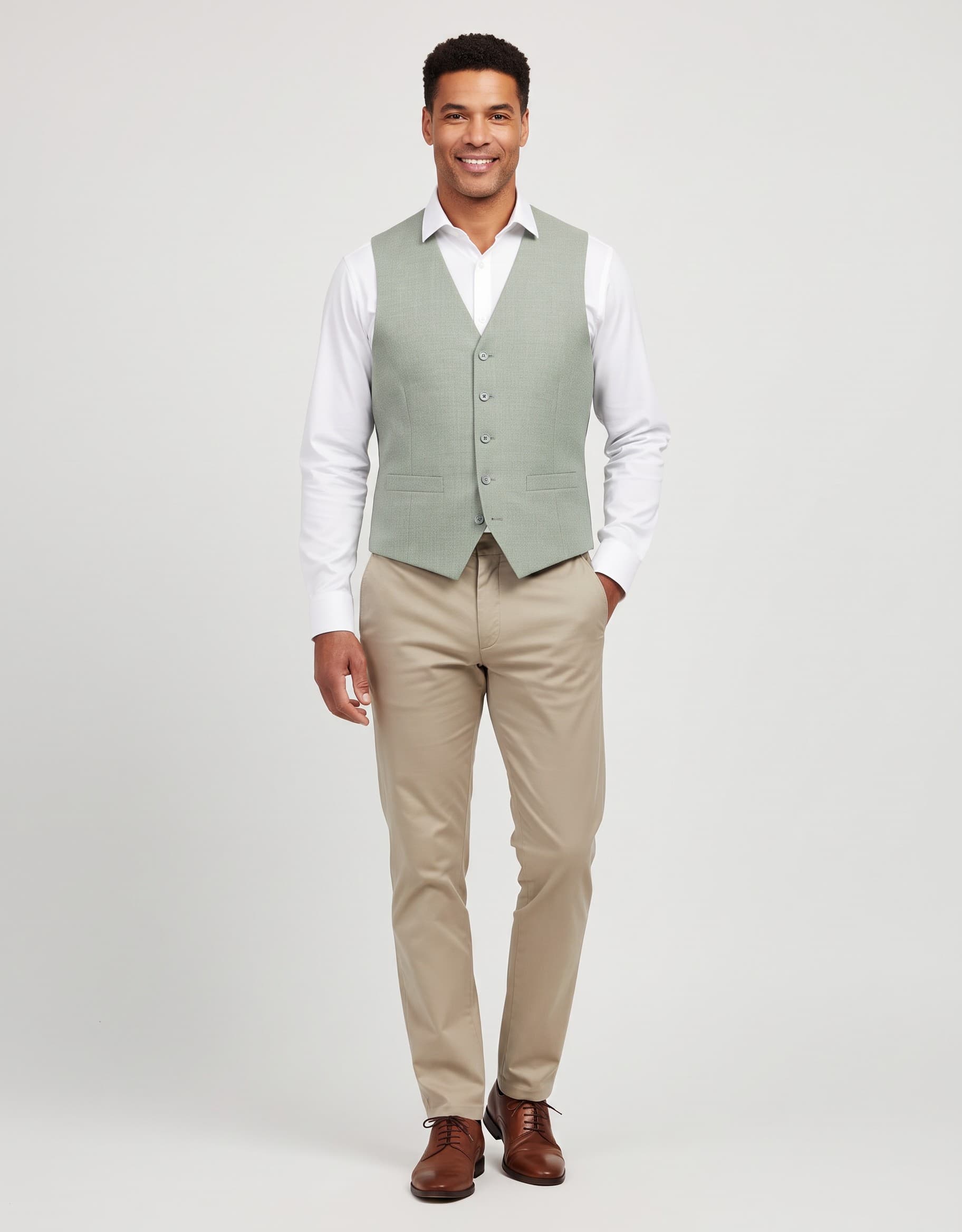 Gilet linnenlook saliegroen — op model