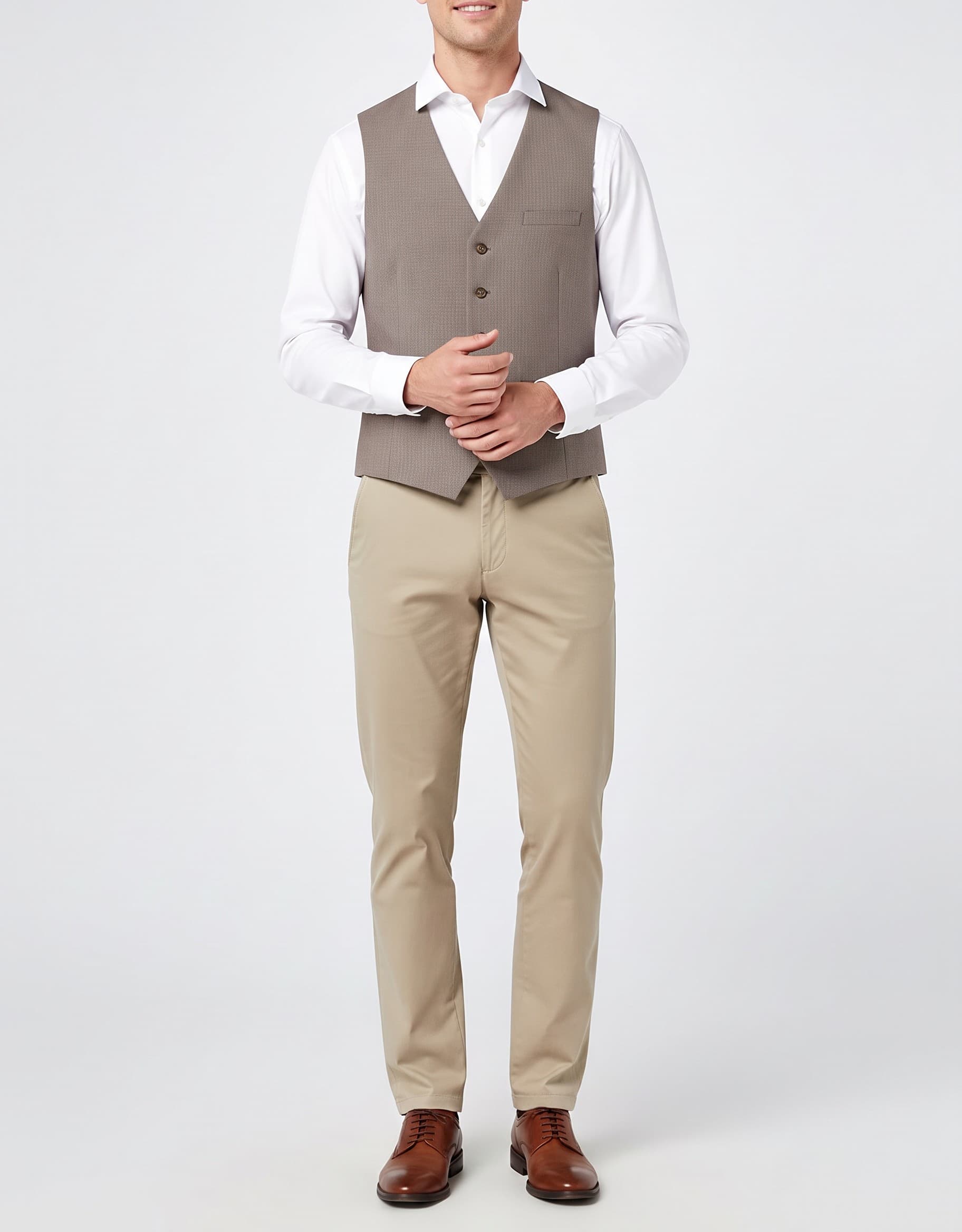 Gilet pinhead bruin — op model