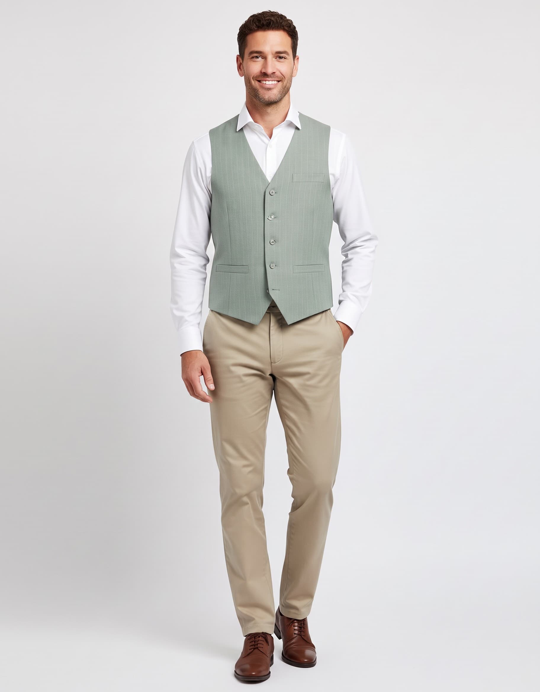 Gilet pinstripe groen — op model