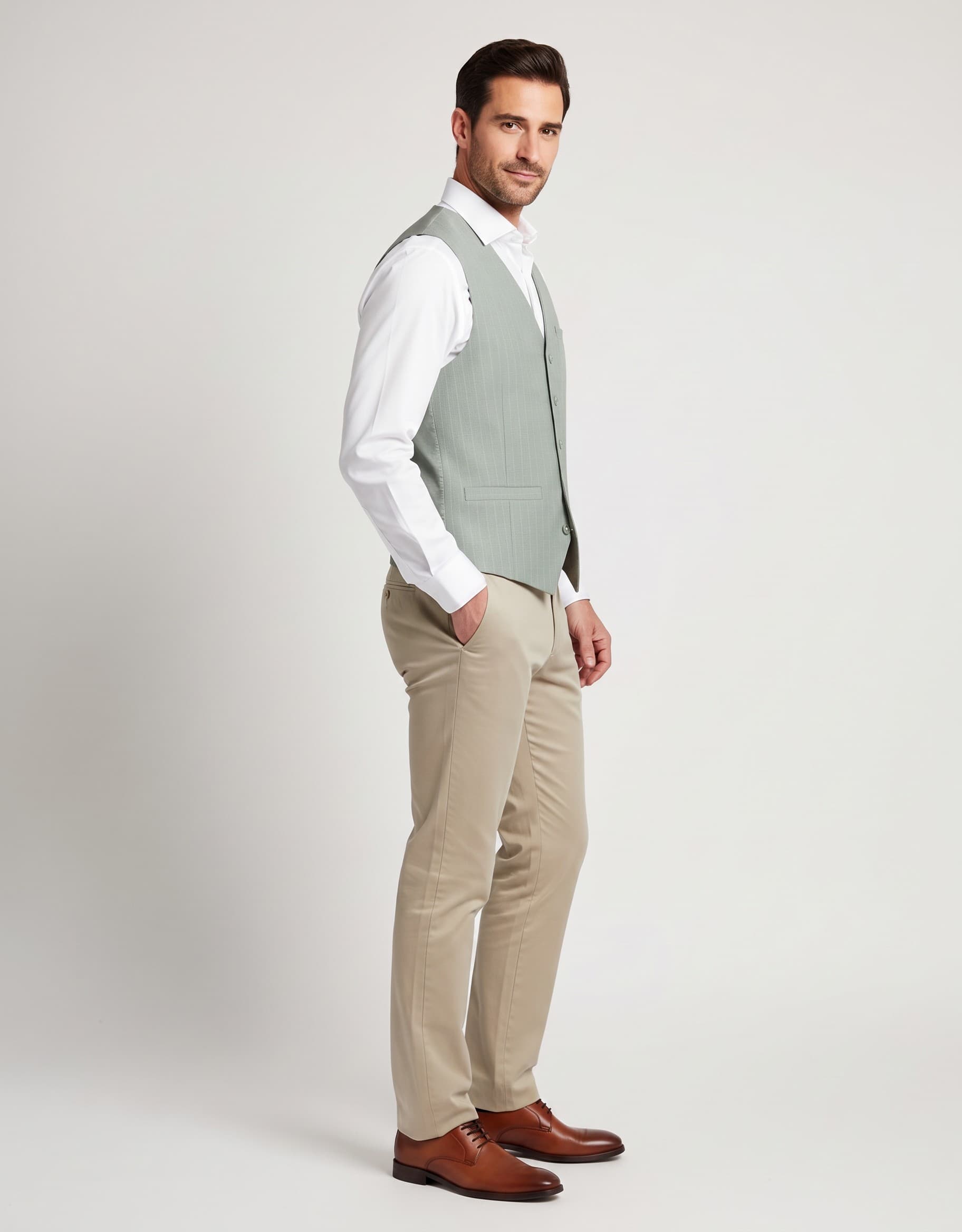 Gilet pinstripe groen — op model